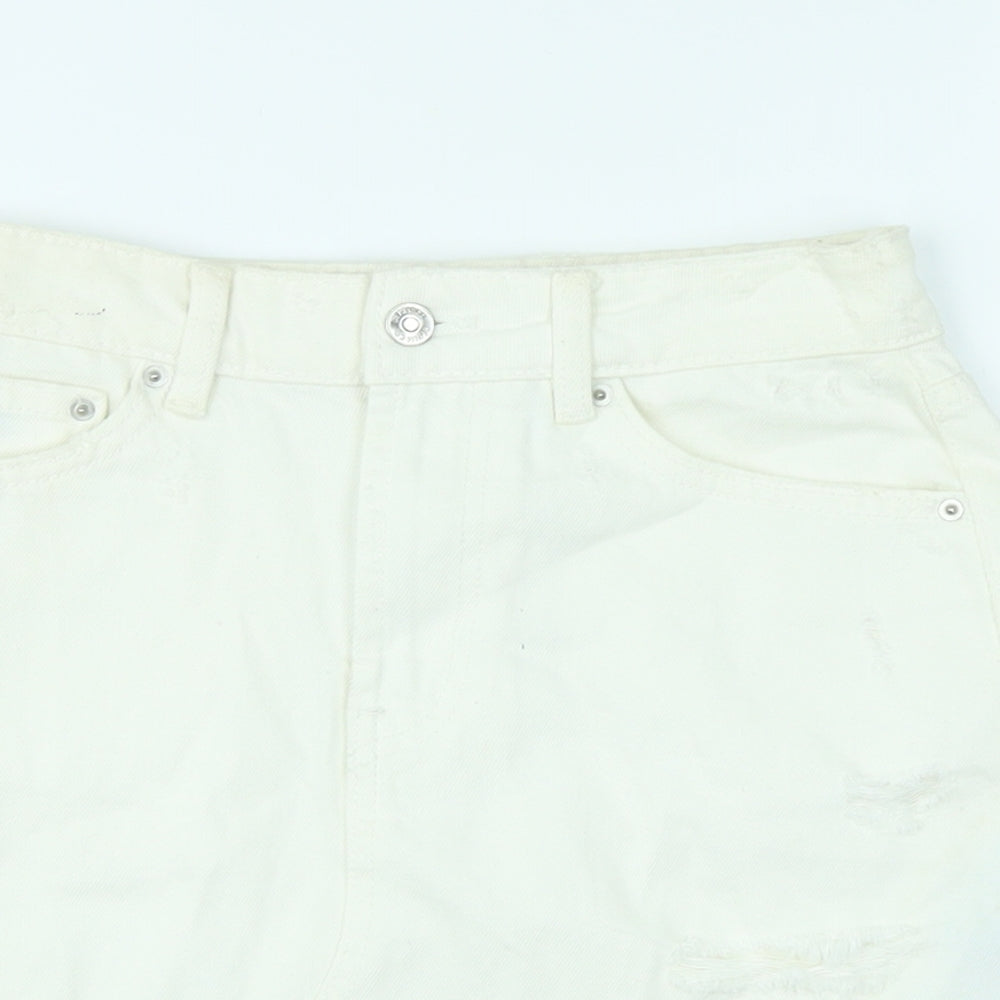 Denim & Co. Womens Ivory Cotton Mini Skirt Size 4 Zip
