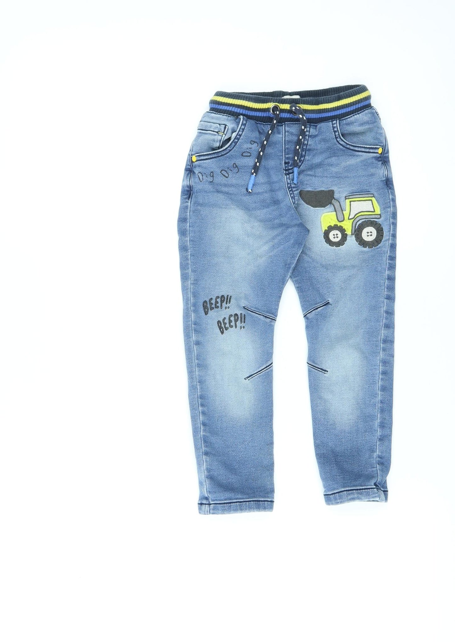 F&F Boys Blue Cotton Straight Jeans Size 2-3 Years L20 in Regular Drawstring