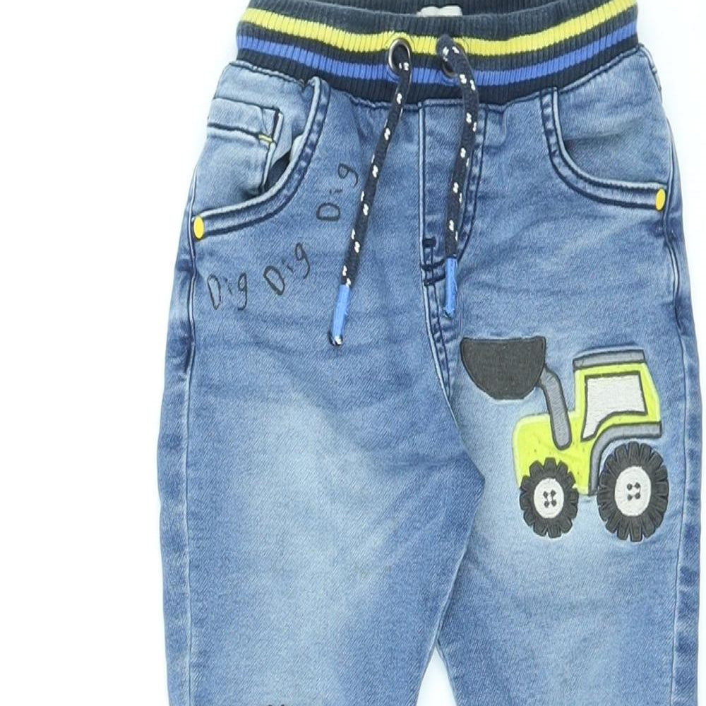 F&F Boys Blue Cotton Straight Jeans Size 2-3 Years L20 in Regular Drawstring