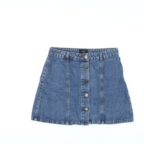 A&G Womens Blue Cotton A-Line Skirt Size 10 Button