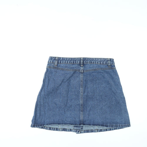 A&G Womens Blue Cotton A-Line Skirt Size 10 Button