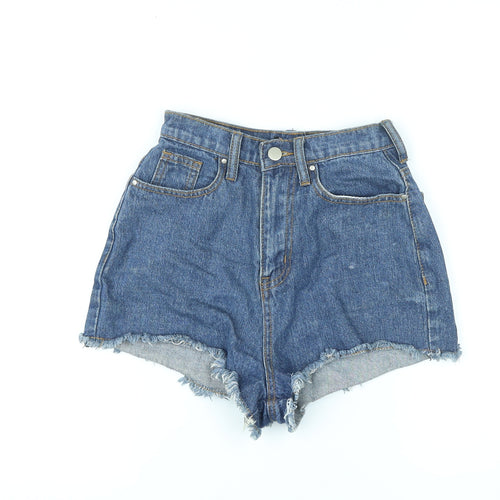 PRETTYLITTLETHING Womens Blue Cotton Hot Pants Shorts Size 4 L3 in Regular Zip