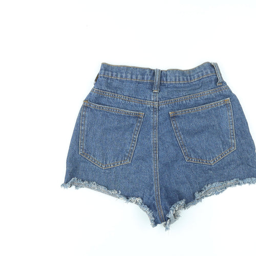 PRETTYLITTLETHING Womens Blue Cotton Hot Pants Shorts Size 4 L3 in Regular Zip