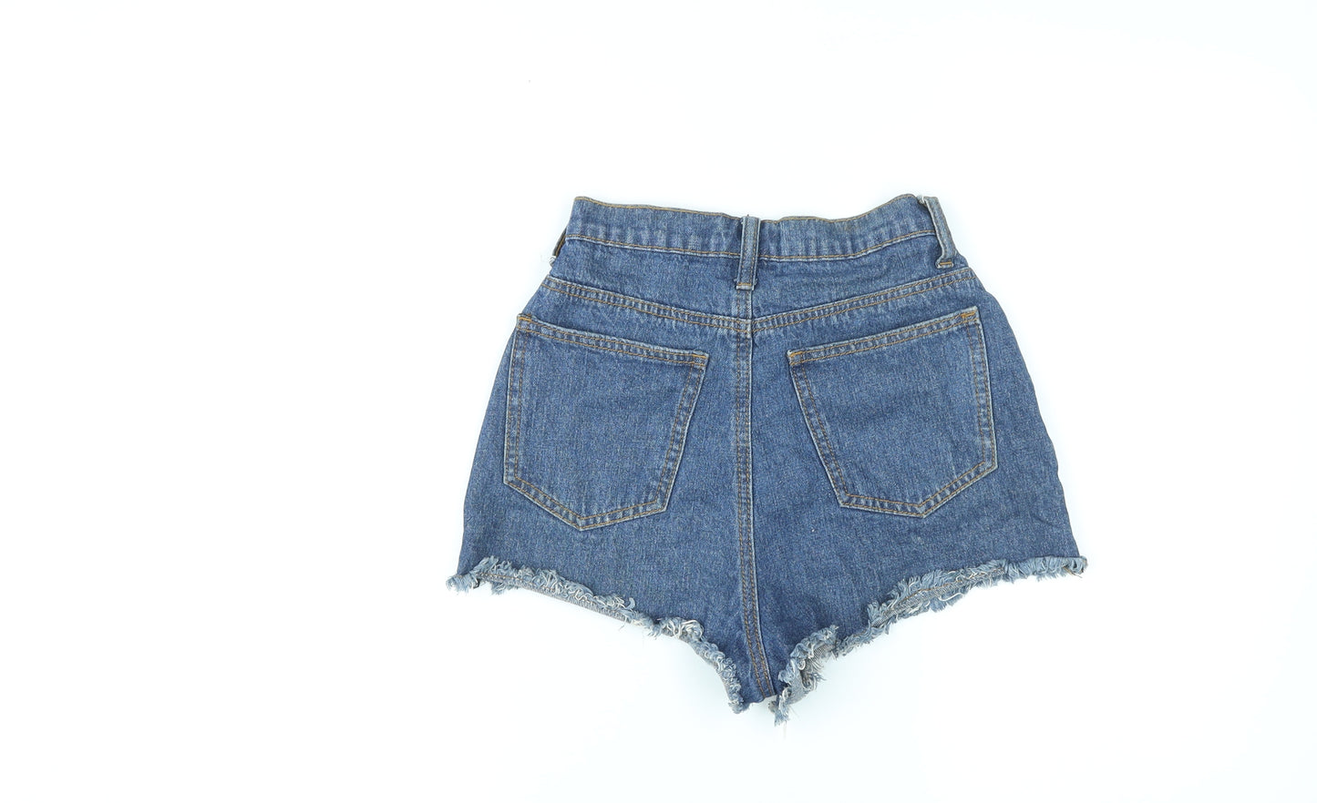 PRETTYLITTLETHING Womens Blue Cotton Hot Pants Shorts Size 4 L3 in Regular Zip