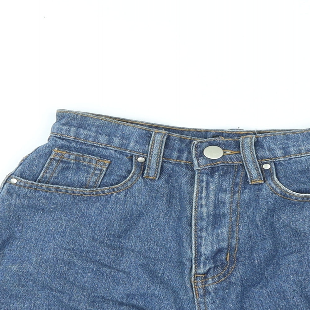 PRETTYLITTLETHING Womens Blue Cotton Hot Pants Shorts Size 4 L3 in Regular Zip