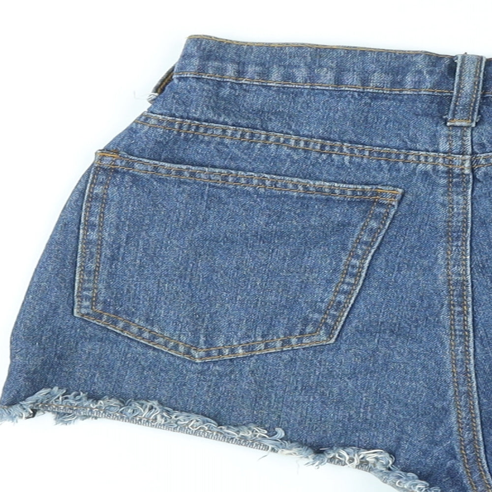 PRETTYLITTLETHING Womens Blue Cotton Hot Pants Shorts Size 4 L3 in Regular Zip
