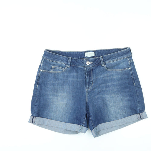 Monsoon Womens Blue Cotton Hot Pants Shorts Size 12 L5 in Regular Zip