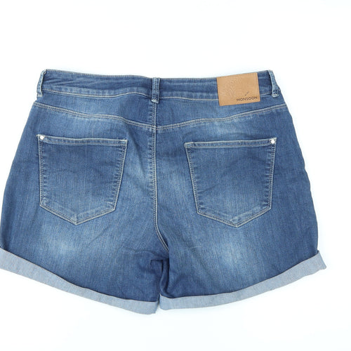Monsoon Womens Blue Cotton Hot Pants Shorts Size 12 L5 in Regular Zip