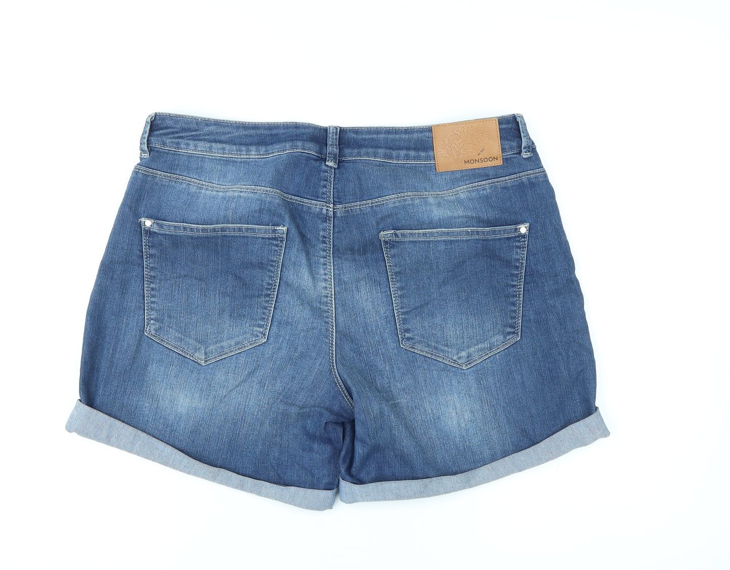 Monsoon Womens Blue Cotton Hot Pants Shorts Size 12 L5 in Regular Zip