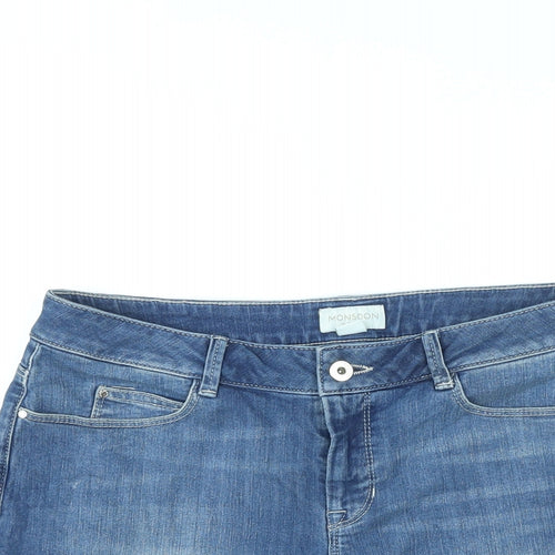 Monsoon Womens Blue Cotton Hot Pants Shorts Size 12 L5 in Regular Zip