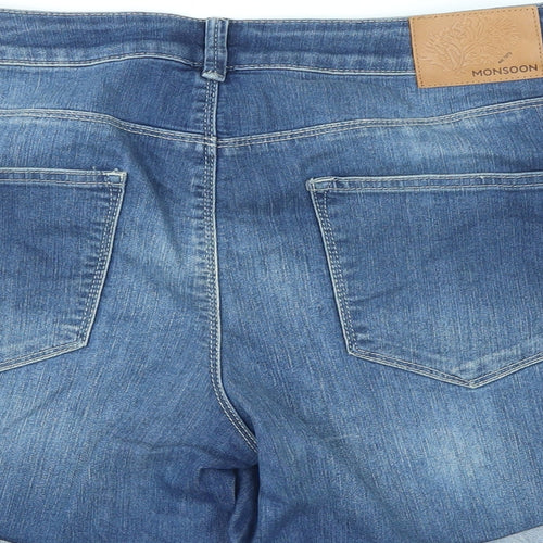 Monsoon Womens Blue Cotton Hot Pants Shorts Size 12 L5 in Regular Zip