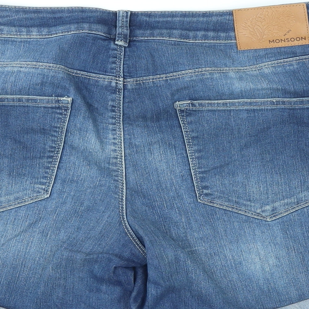 Monsoon Womens Blue Cotton Hot Pants Shorts Size 12 L5 in Regular Zip