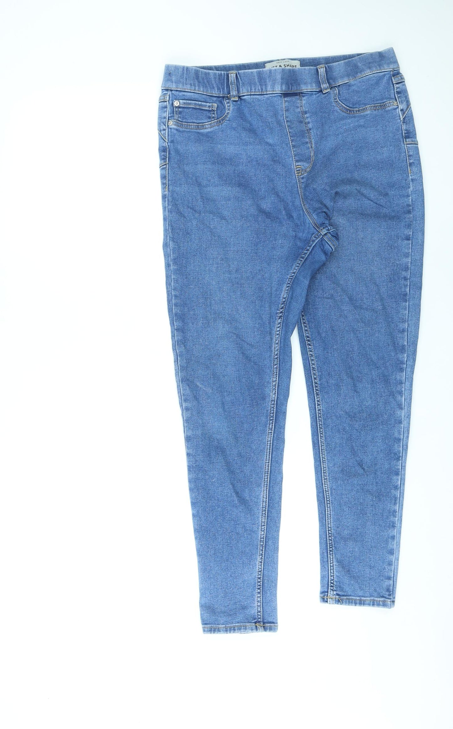 New Look Womens Blue Cotton Skinny Jeans Size 14 L25 in Regular Zip