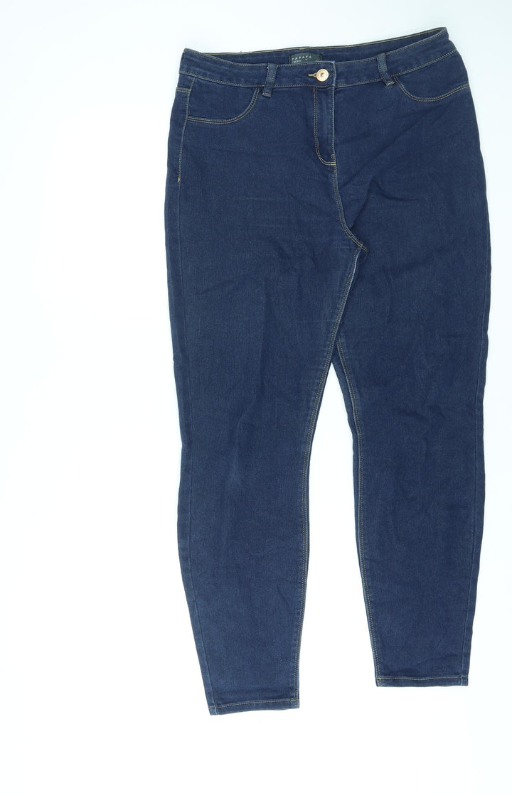 Papaya Womens Blue Cotton Skinny Jeans Size 12 L26 in Regular Zip