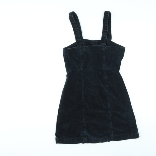 Denim & Co. Womens Black Cotton Pinafore/Dungaree Dress Size 6 Square Neck Button