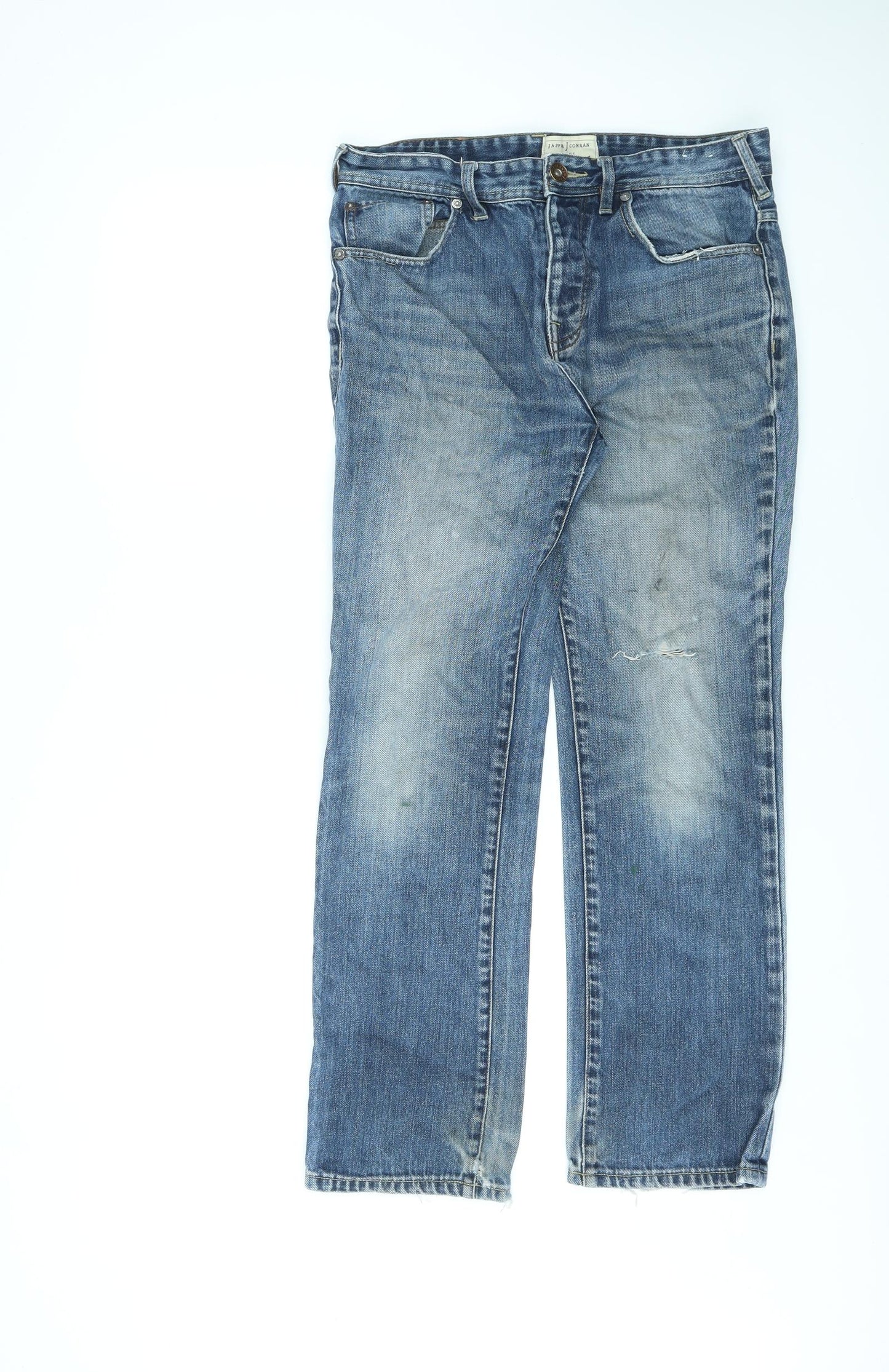 Jasper Conran Womens Blue Cotton Straight Jeans Size 32 in L30 in Regular Zip