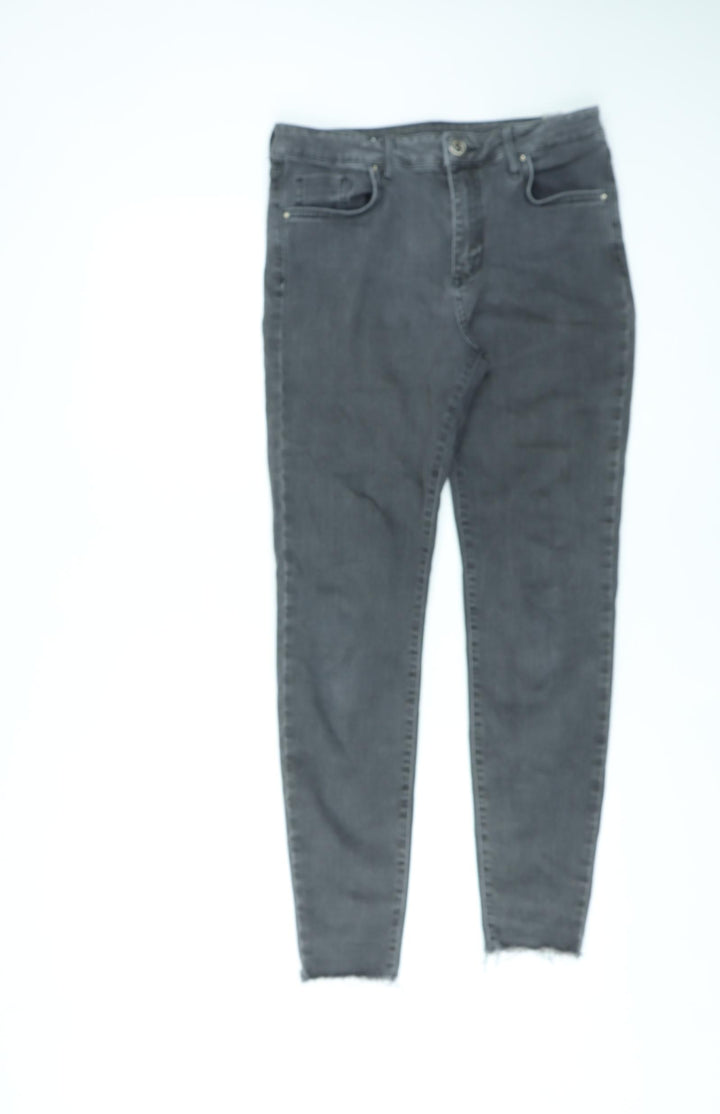 Marks and Spencer Womens Grey Cotton Skinny Jeans Size 12 L28 in Regular Zip