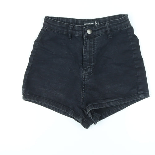 PRETTYLITTLETHING Womens Black Cotton Hot Pants Shorts Size 4 L3 in Regular Zip