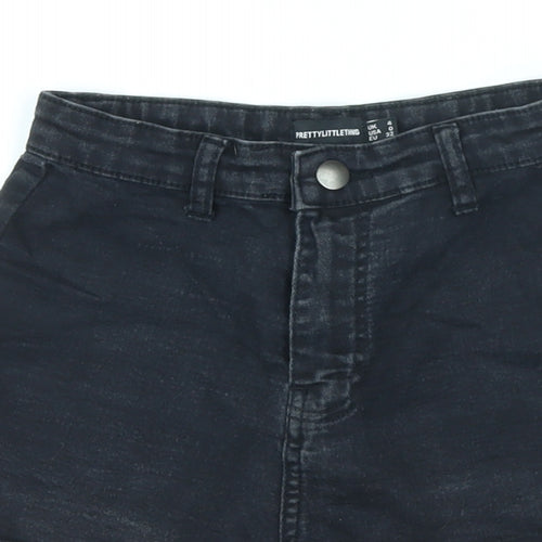PRETTYLITTLETHING Womens Black Cotton Hot Pants Shorts Size 4 L3 in Regular Zip