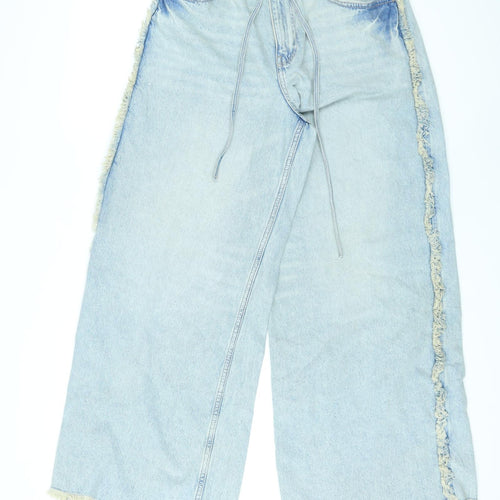 Divided by H&M Womens Blue Cotton Straight Jeans Size 14 L27 in Regular Zip - Frill Detail