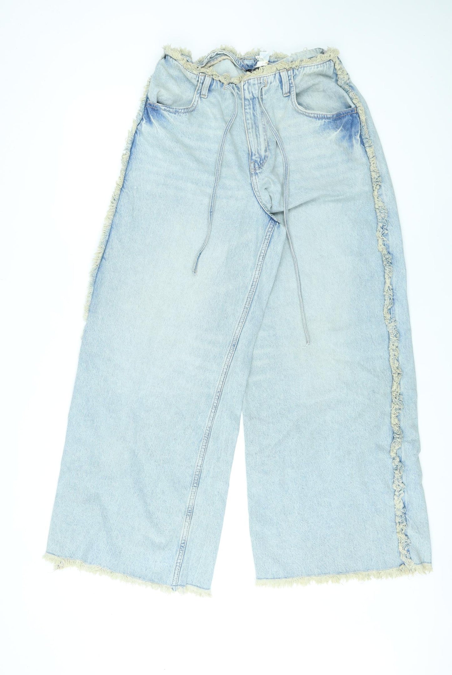 Divided by H&M Womens Blue Cotton Straight Jeans Size 14 L27 in Regular Zip - Frill Detail