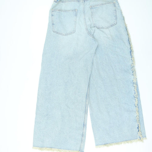 Divided by H&M Womens Blue Cotton Straight Jeans Size 14 L27 in Regular Zip - Frill Detail