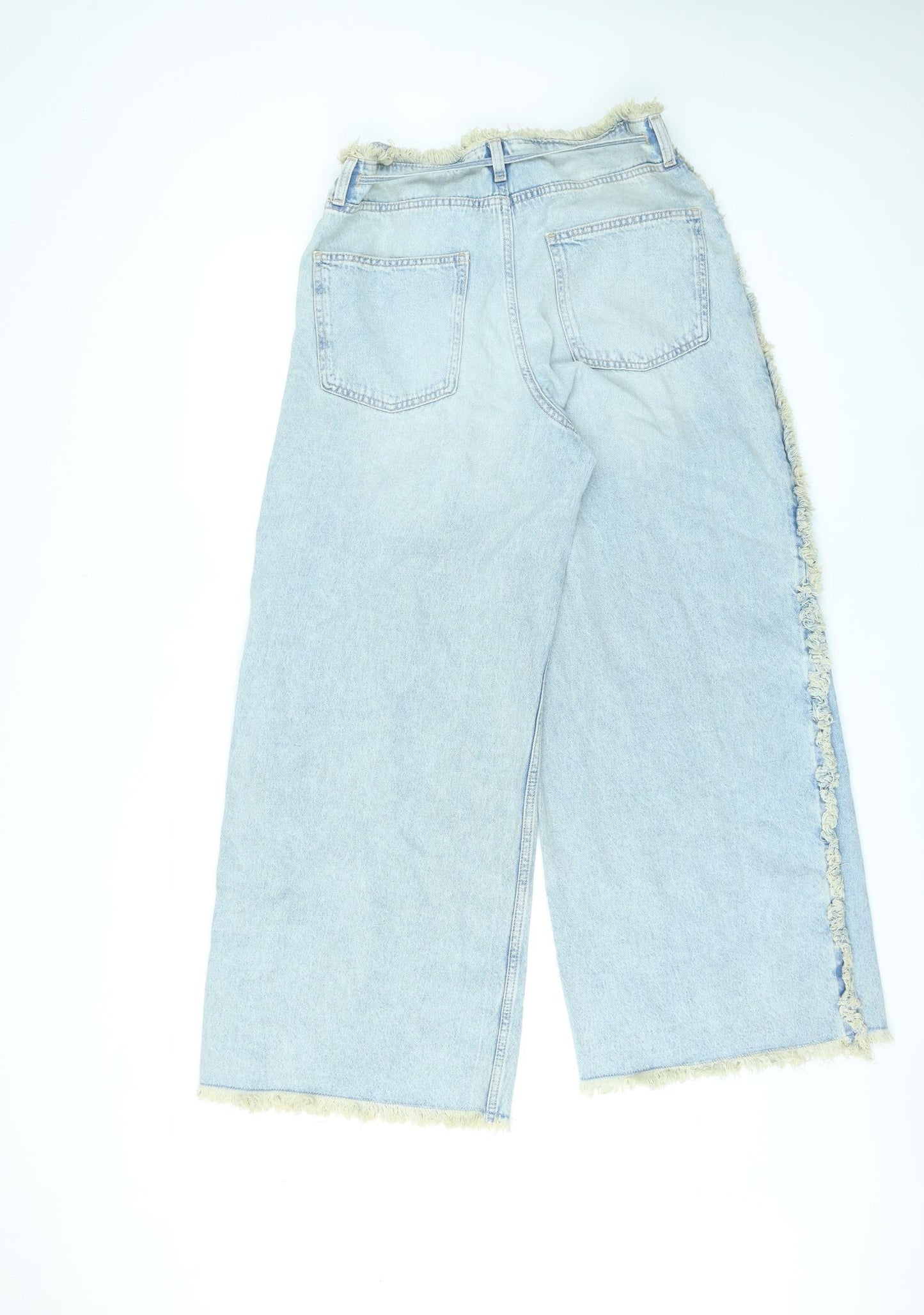 Divided by H&M Womens Blue Cotton Straight Jeans Size 14 L27 in Regular Zip - Frill Detail