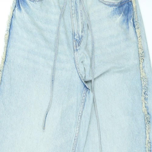 Divided by H&M Womens Blue Cotton Straight Jeans Size 14 L27 in Regular Zip - Frill Detail