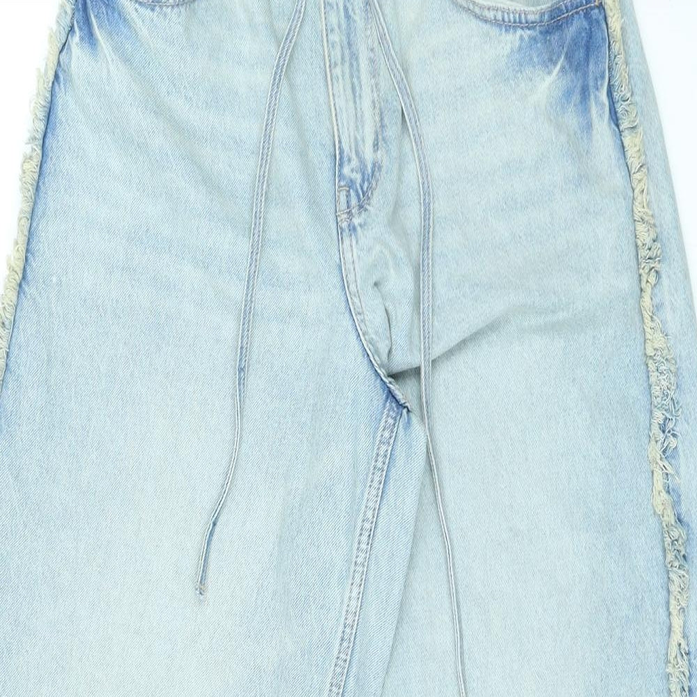 Divided by H&M Womens Blue Cotton Straight Jeans Size 14 L27 in Regular Zip - Frill Detail