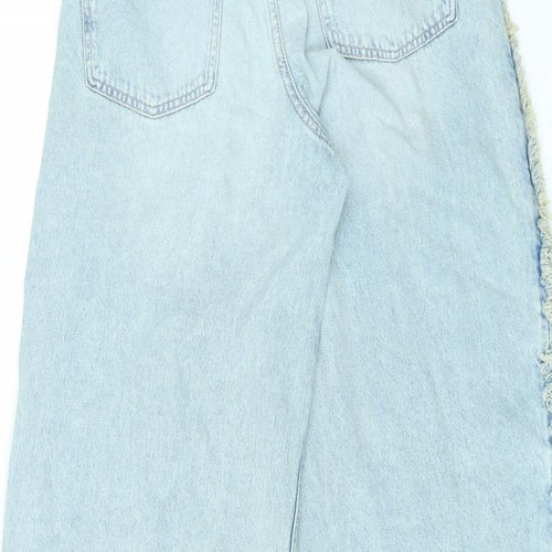 Divided by H&M Womens Blue Cotton Straight Jeans Size 14 L27 in Regular Zip - Frill Detail