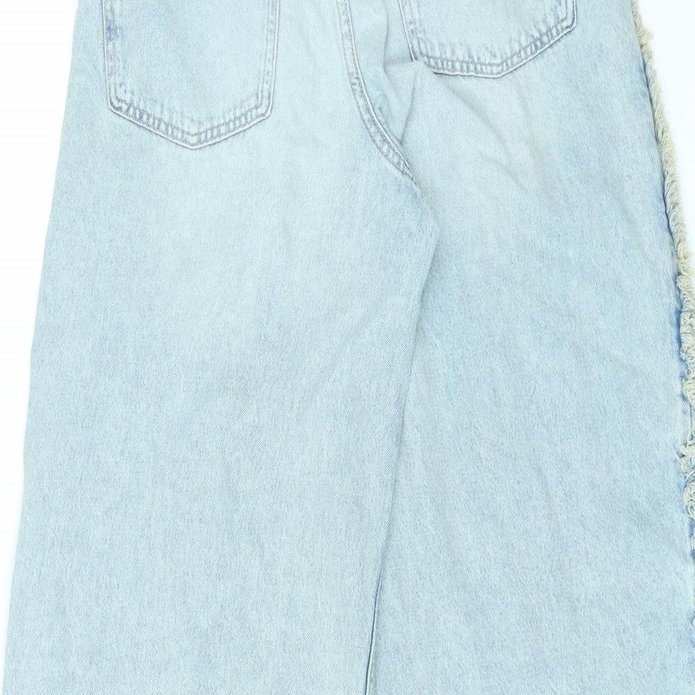 Divided by H&M Womens Blue Cotton Straight Jeans Size 14 L27 in Regular Zip - Frill Detail