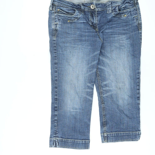 NEXT Womens Blue Cotton Capri Jeans Size 12 L21 in Regular Zip
