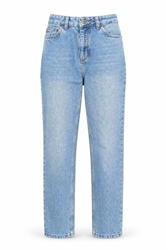 Front view of BDG women’s blue cotton straight jeans, size UK 24, in, 32-inch leg regular zip