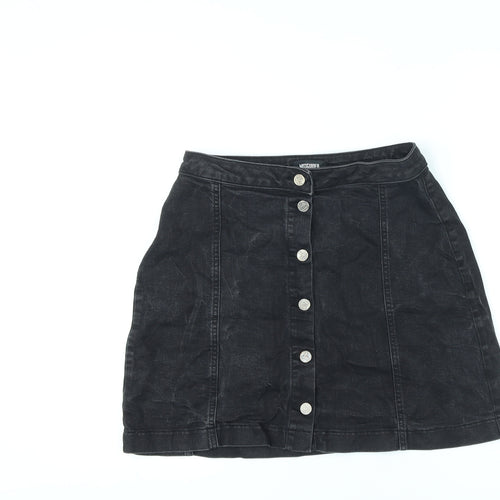 Missguided Womens Black Cotton A-Line Skirt Size 12 Button