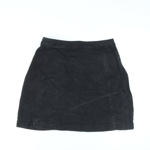 Missguided Womens Black Cotton A-Line Skirt Size 12 Button