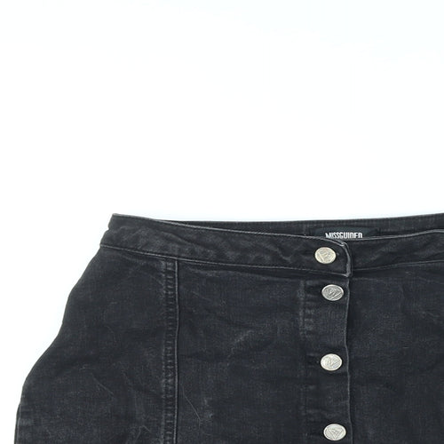 Missguided Womens Black Cotton A-Line Skirt Size 12 Button