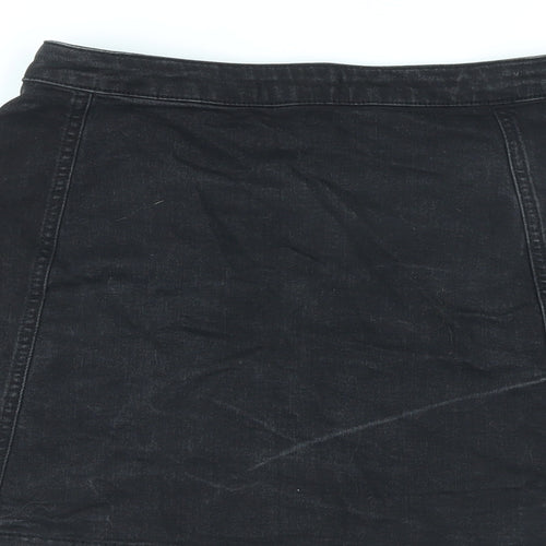 Missguided Womens Black Cotton A-Line Skirt Size 12 Button