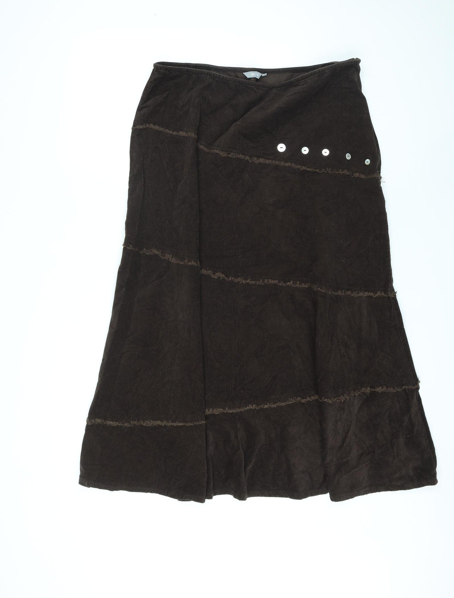 Per Una Womens Brown Cotton A-Line Skirt Size 18 Zip - Button Design