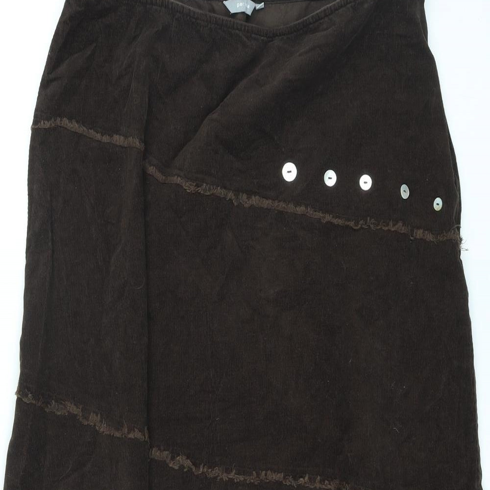 Per Una Womens Brown Cotton A-Line Skirt Size 18 Zip - Button Design