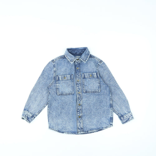 NEXT Girls Blue Cotton Basic Button-Up Size 4 Years Collared Snap