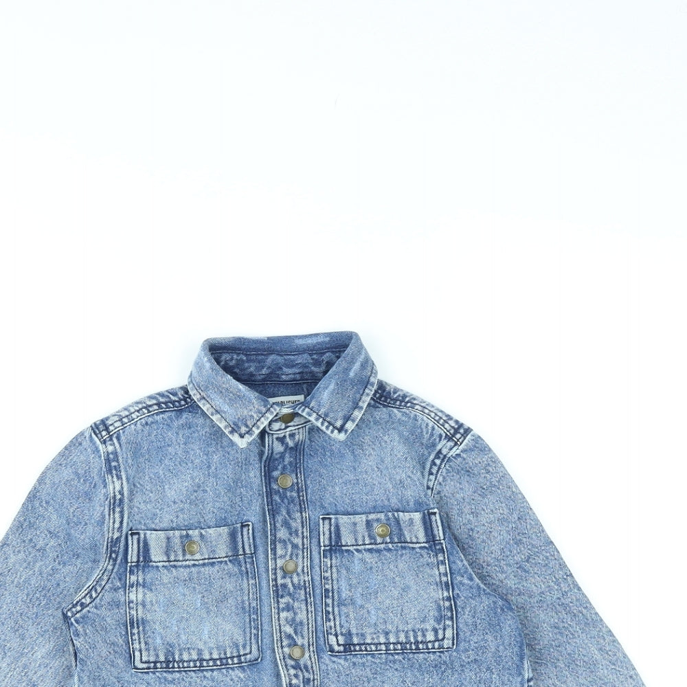 NEXT Girls Blue Cotton Basic Button-Up Size 4 Years Collared Snap