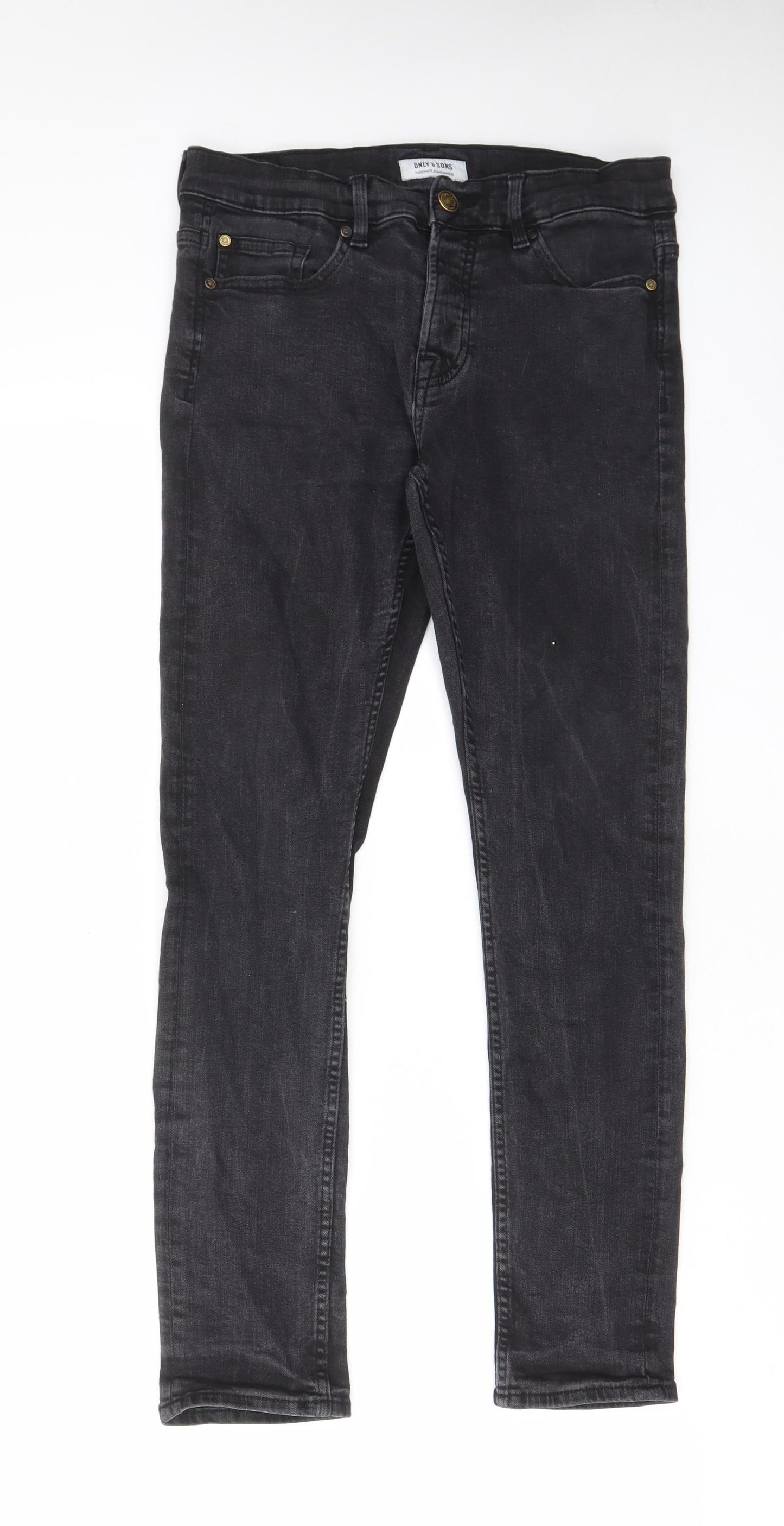 ONLY & SONS Mens Black Cotton Skinny Jeans Size 30 in L30 in Regular Zip - Pockets, Belt Loops