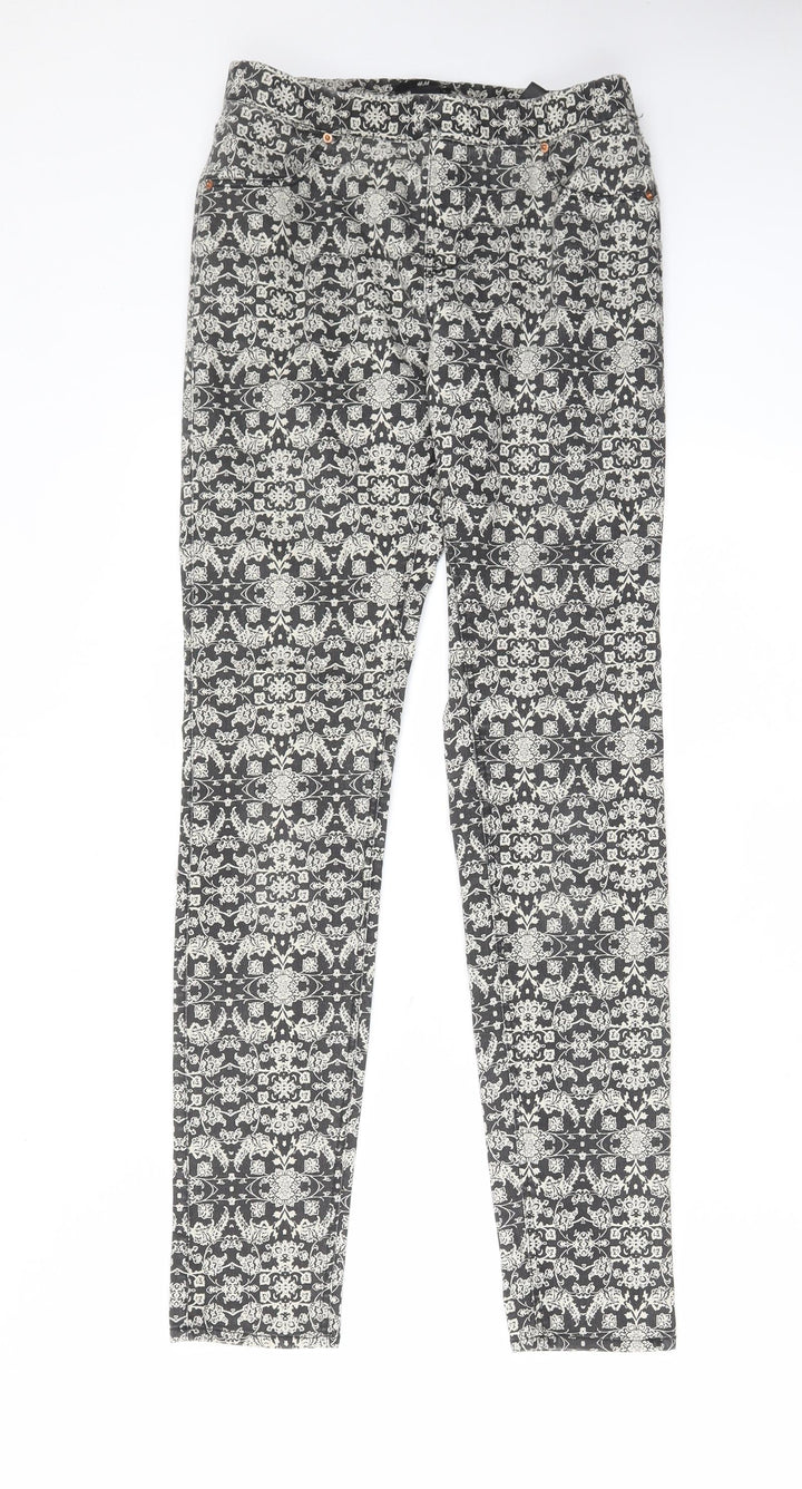 H&M Womens Beige Fair Isle Cotton Jegging Jeans Size 10 L29 in Regular
