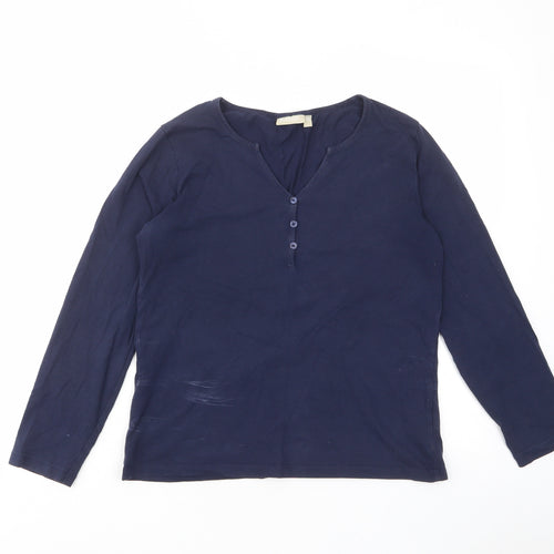Avenue Womens Blue Cotton Basic T-Shirt Size M V-Neck - Buttons