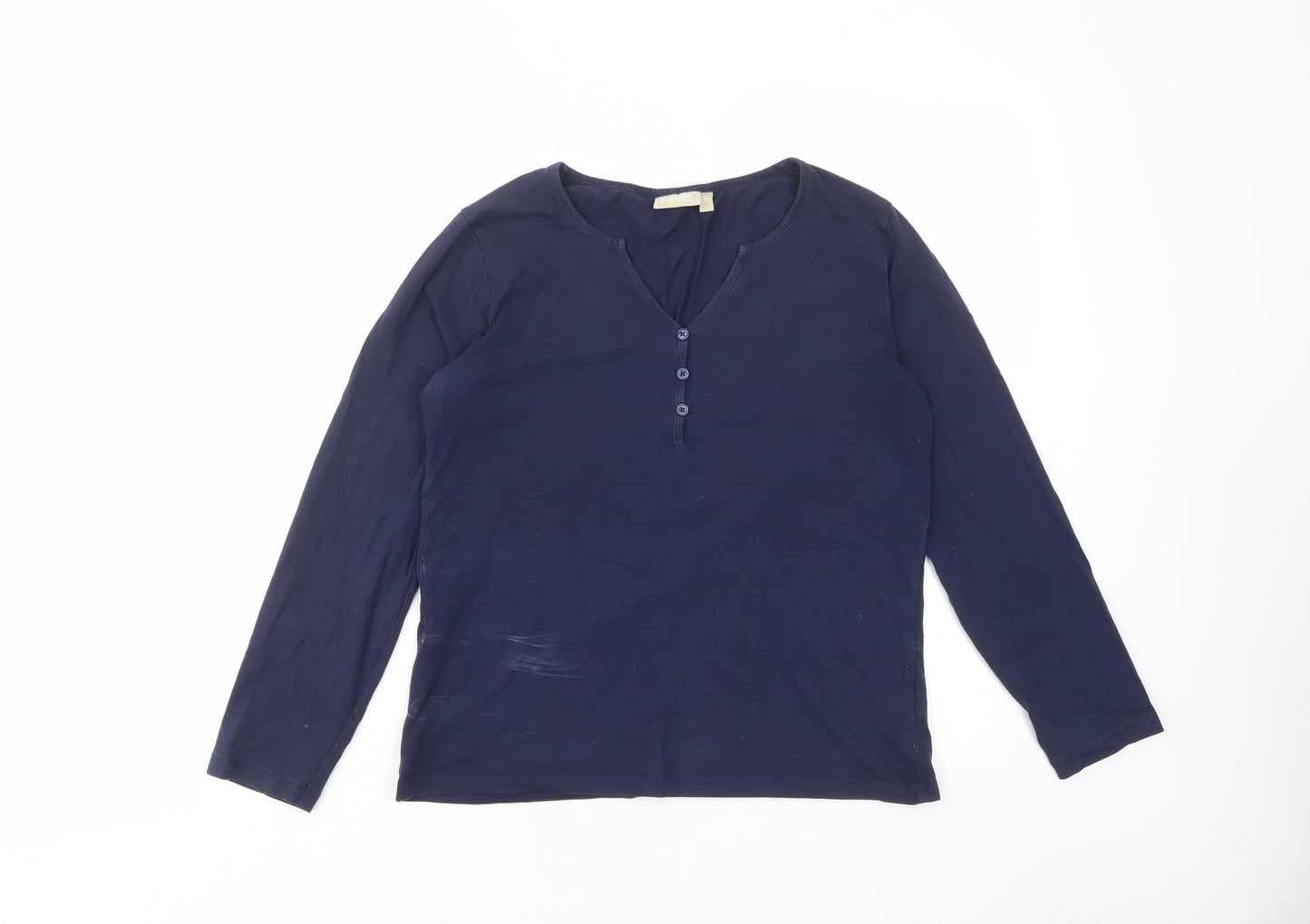 Avenue Womens Blue Cotton Basic T-Shirt Size M V-Neck - Buttons