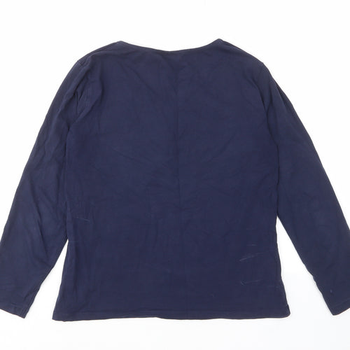 Avenue Womens Blue Cotton Basic T-Shirt Size M V-Neck - Buttons