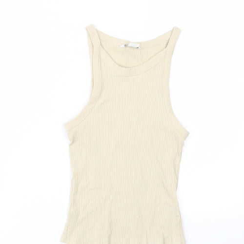 Monki Womens Beige Cotton Basic Tank Size S Crew Neck - Stretch