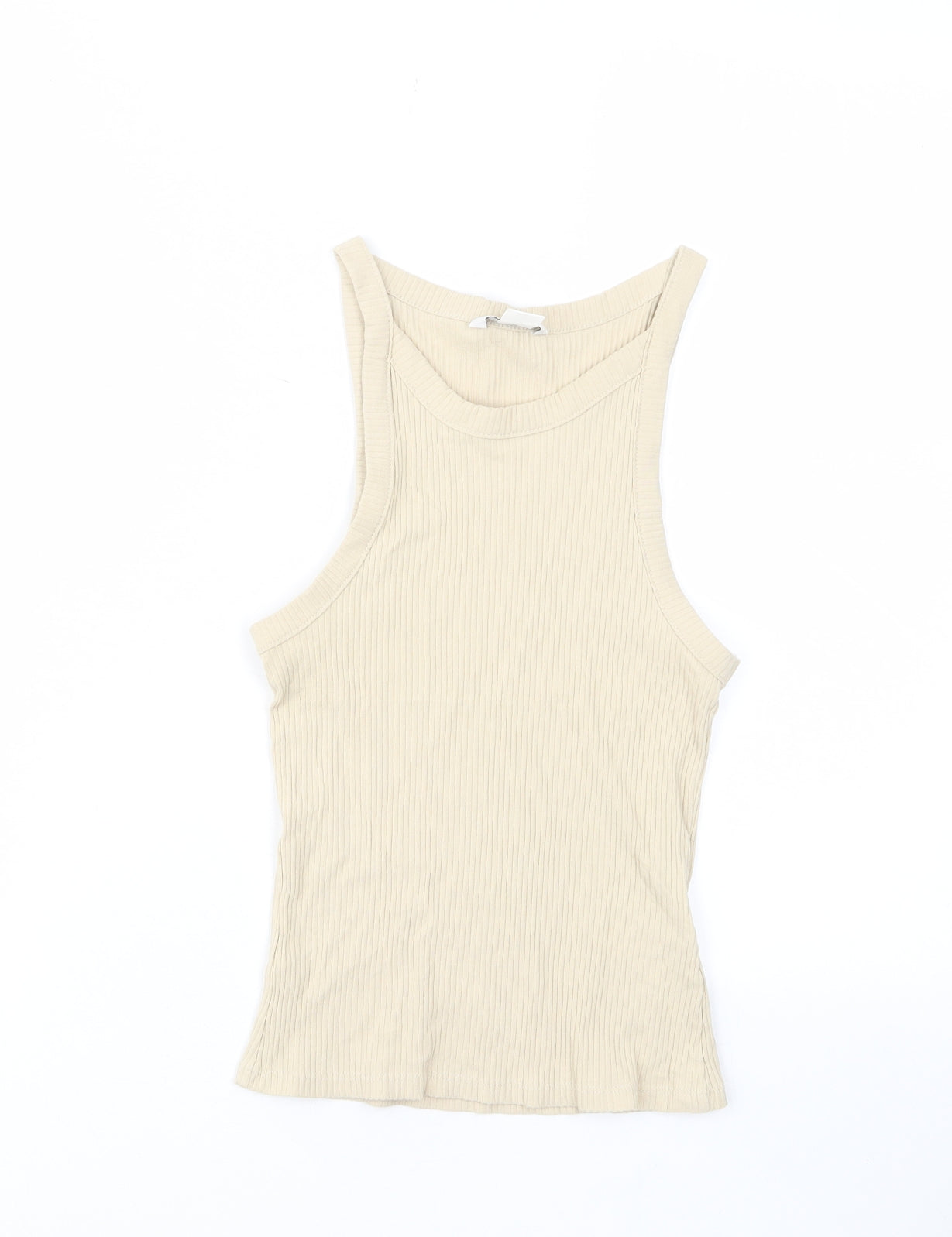 Monki Womens Beige Cotton Basic Tank Size S Crew Neck - Stretch