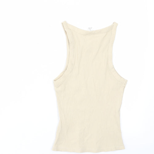 Monki Womens Beige Cotton Basic Tank Size S Crew Neck - Stretch