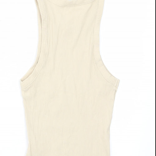 Monki Womens Beige Cotton Basic Tank Size S Crew Neck - Stretch